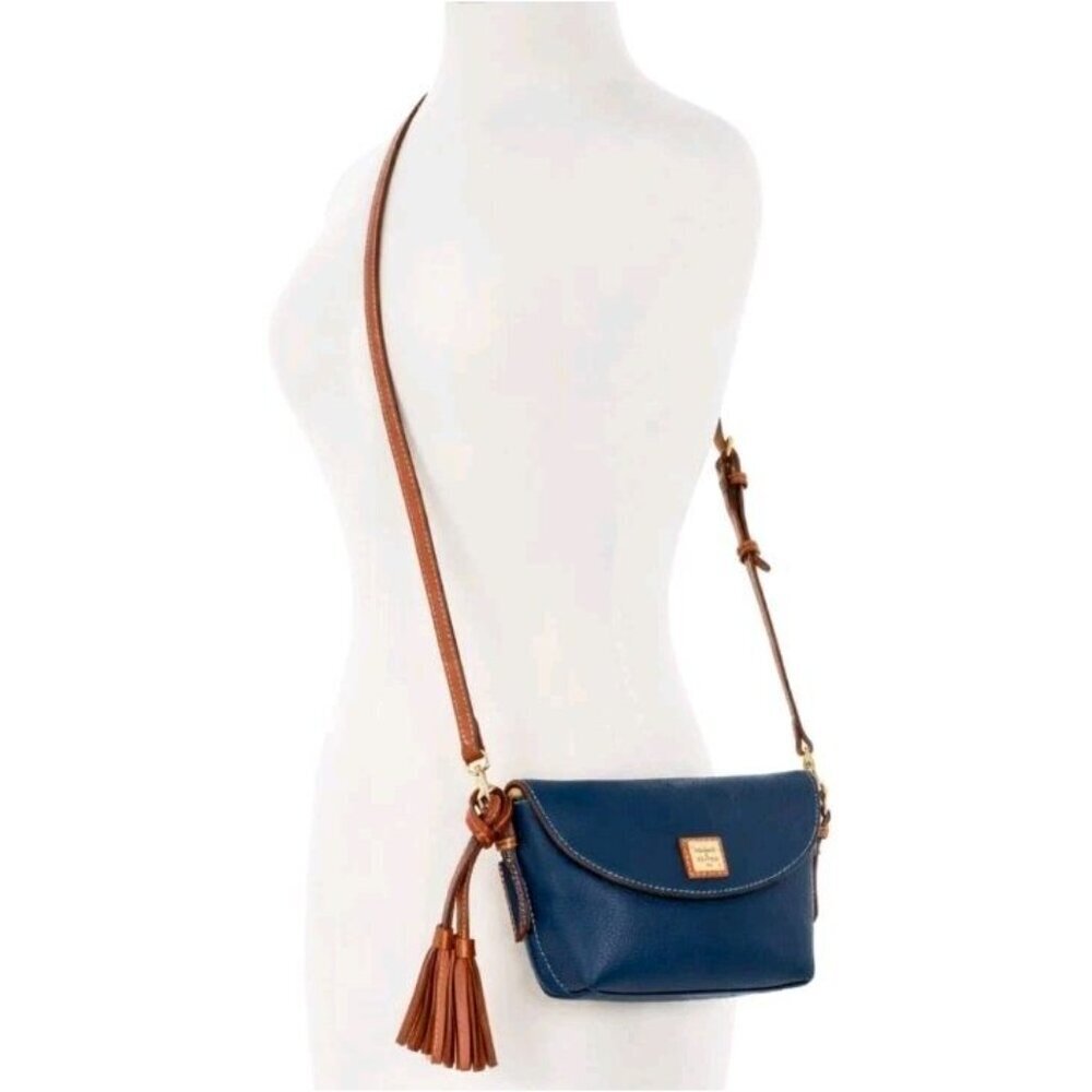 Dooney & Bourke Pebbled Leather Crossbody Saddle Bag Midnight Blue NWT - Picture 2 of 16